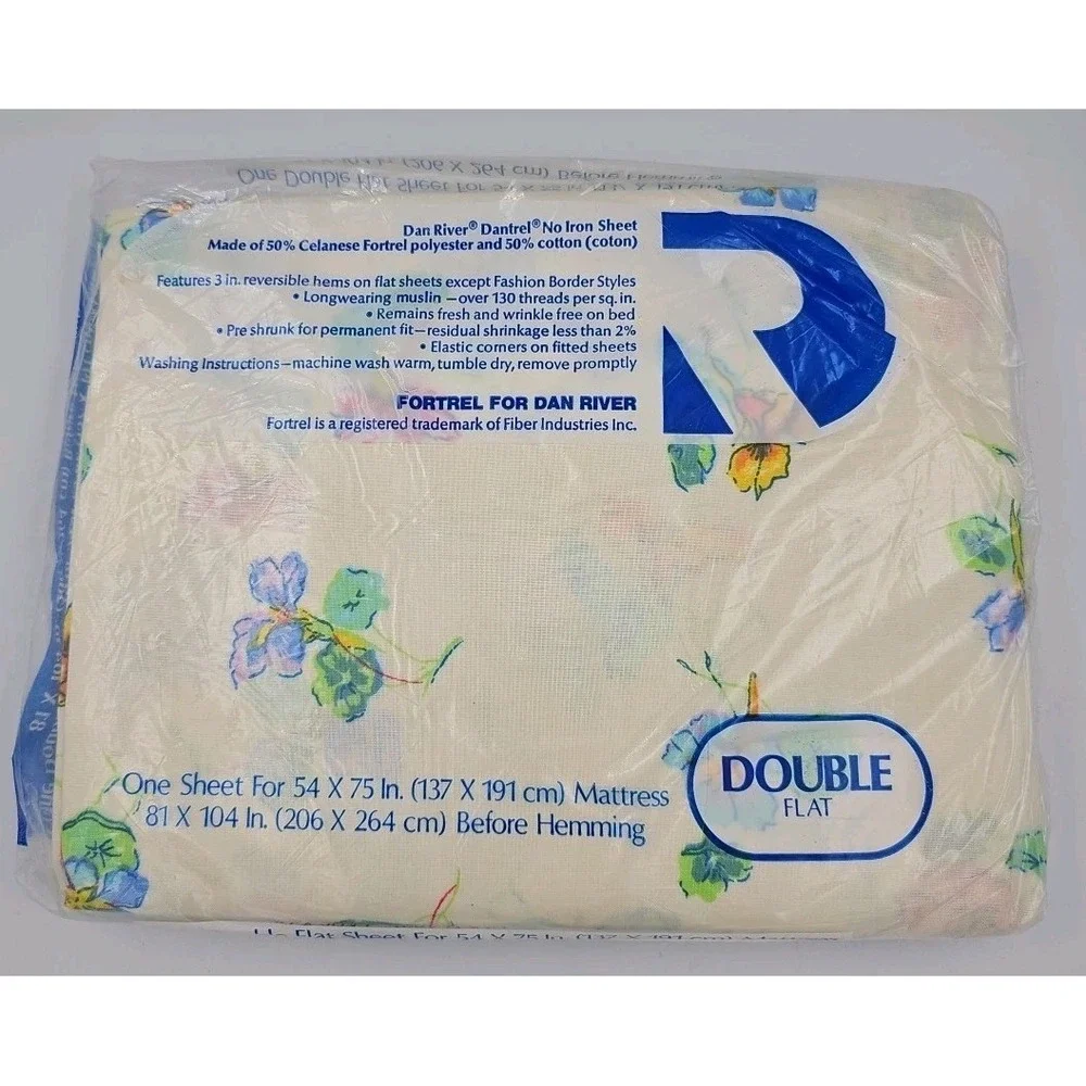 Dan River Double Flat & Fitted Sheet Vintage NOS Floral Poly Cotton‎ Blend New